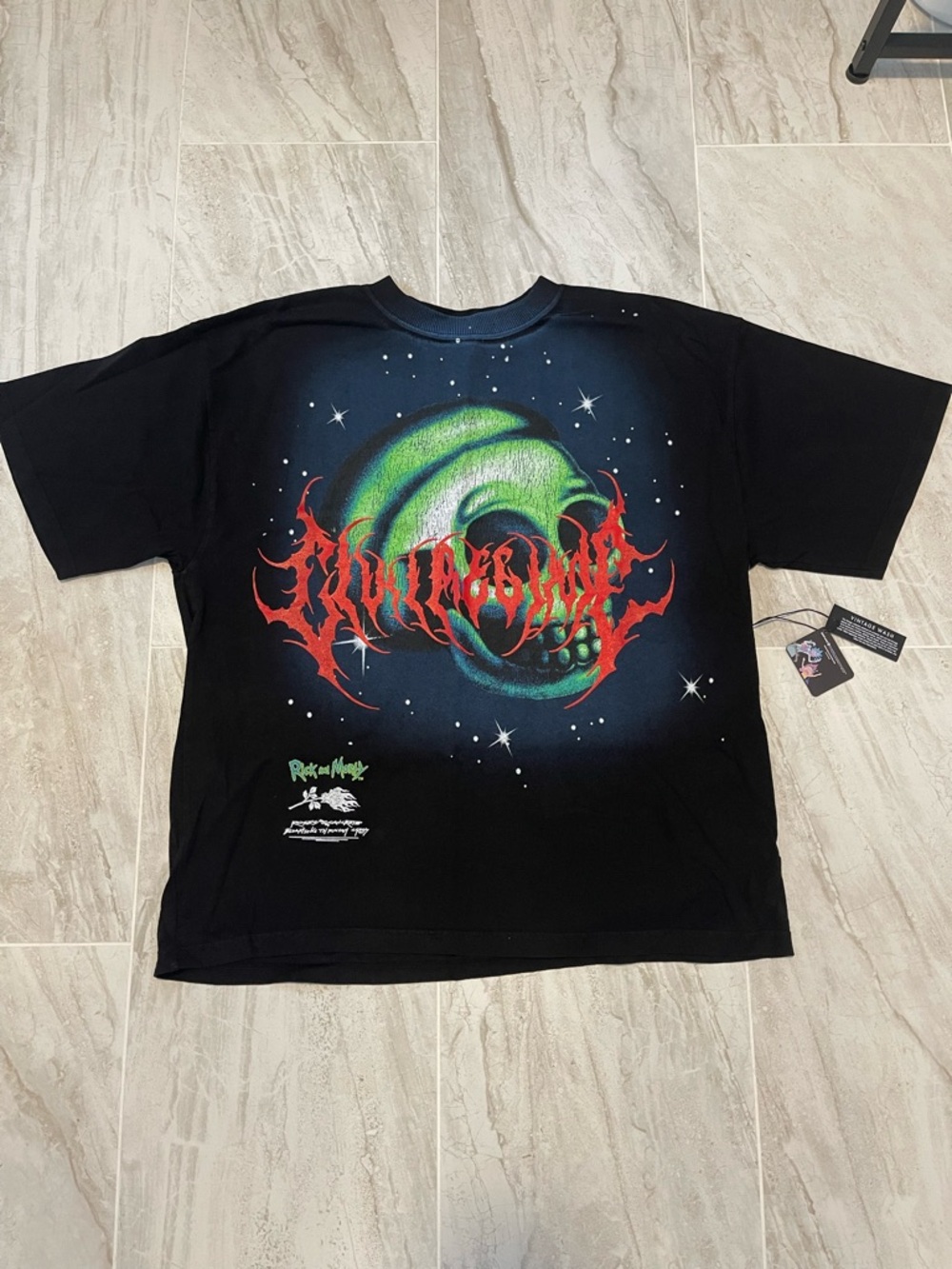 Black Rick and Morty Graphic Skull Short Sleeve Tee